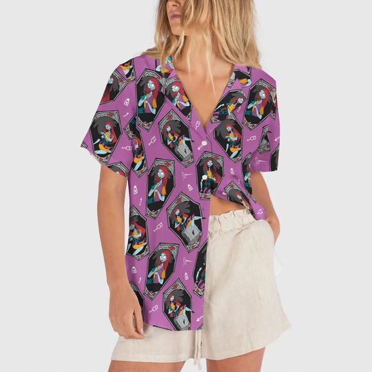 Discover Halloween Nightmare Before Xmas Hawaiian Shirt, Jack and Sally Couple Button Up Shirt, Spooky Season Shirt