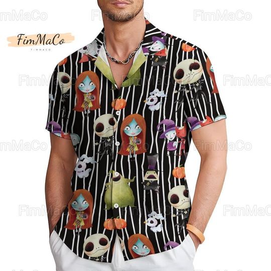 Discover Halloween Jack And Sally Hawaiian Shirt, Nightmare Before Christmas Merch, Jack Skellington Oogie Boogie Button Shirt, Disney Fan Gift
