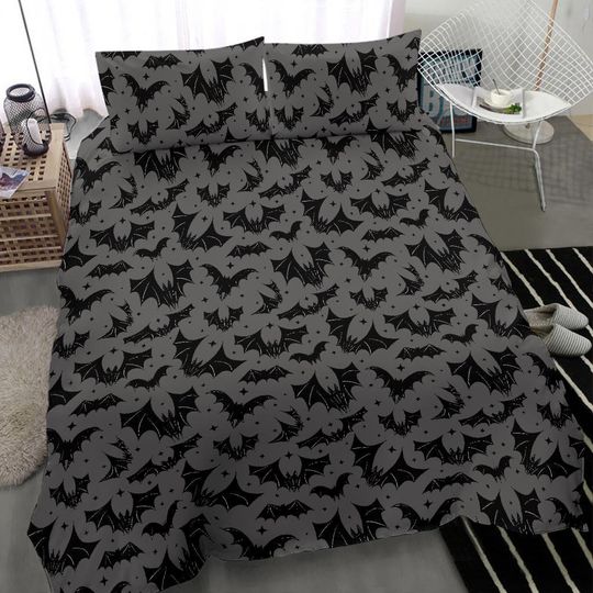 Halloween Duvet Cover Bed Set, Spooky Duvet Cover Set, Halloween Duvet Cover, Gothic Bats Duvet Cover, Gothic Duvet Cover, Bats Bedding