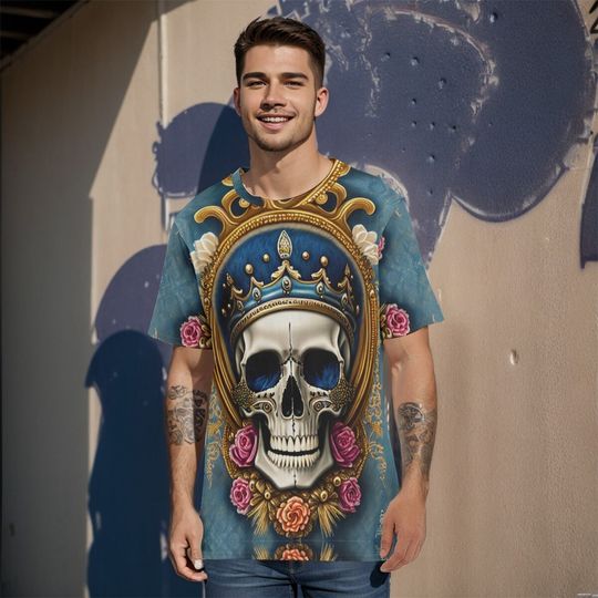Skull Crown 3d Graffiti Mens Cotton T-Shirt Streetwear Tee Shirt Gift