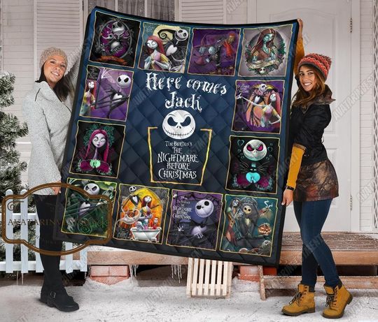 Halloween Jack And Sally Fleece Blanket | Halloween Gift | Horror Blanket