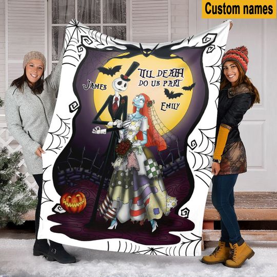 Custom Name Jack Skellington Fleece Blanket | Halloween Gift | Horror Blanket