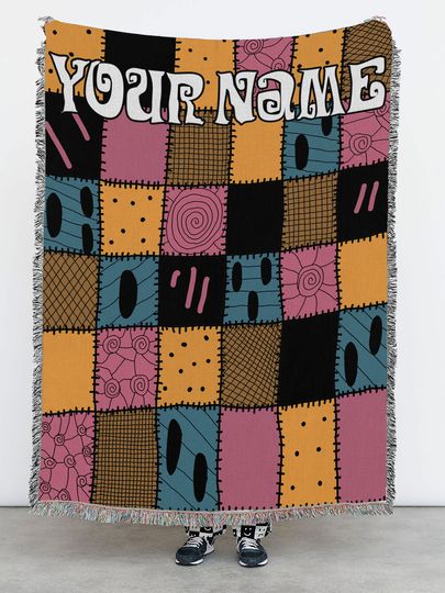 Nightmare Before Christmas Blanket, Custom Jack Skellington Blanket, Sally Jack Blanket, Halloween Town Tapestry, Gothic Gift Blanket