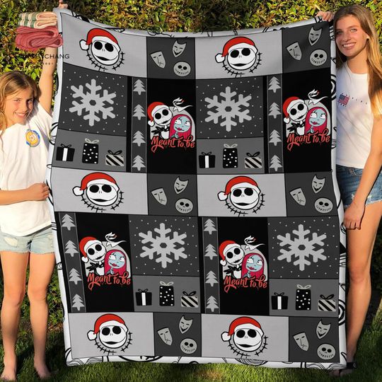 Jack Skellington Sally Nightmare Before Christmas Halloween Fleece Blanket, Premium Sherpa Blanket, Christmas Halloween Gift