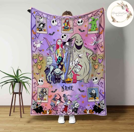 Personalized Disney The Nightmare Before Christmas Blanket, Custom Name Jack Skellington Sally Blanket, WDW Disneyland Oogie Boogie Blanket