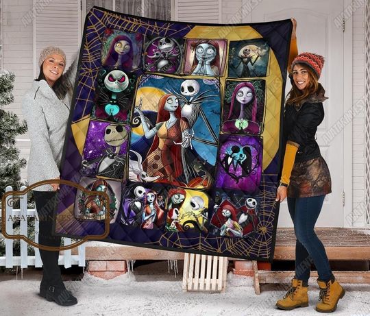 Halloween Jack Sally Quilt, Nightmare Before Christmas Quilt, Jack Skellington Quilt, Nightmare Quilt, Couple Quilt, Horror Movie Quilt
