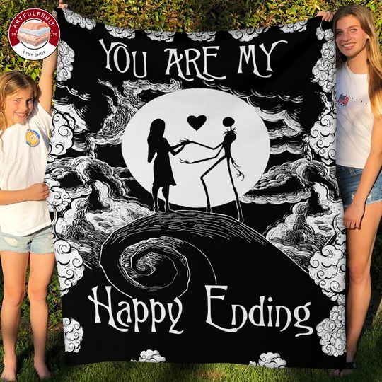 You Are My Happy Ending Nightmare Fleece Blanket, Premium Sherpa Blanket, Jack and Sally Blanket, Couples Blanket, Couples Gift