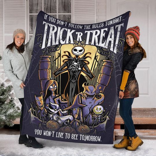 Halloween Jack skellington Blanket, Nightmare Before Christmas Fleece Blanket, Jack Skellington And Sally Blanket Mink Sherpa Blanket