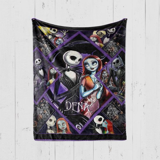 Personalized Jack Skellington Sally QuiltThe Nightmare Before Christmas Sherpa Blanket Halloween Fleece Blanket Retro Gifts For Kids