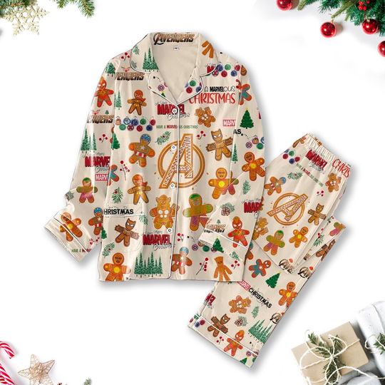 Avengers Christmas Pajamas Set, Spiderman Women Pajamas, Avengers Gingerbread Shirt, Superhero Family Matching Shirt, Christmas Party Gift