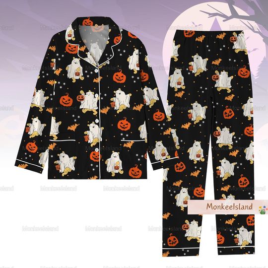 Discover Halloween Winnie The Pooh Ghost Pajamas, Pooh Pumpkin Pajamas Set, Spooky Season Shirt, Fall Autumn Leaf Holiday Pajamas