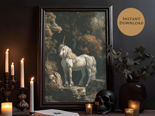 Discover Unicorn Dark Academia Decor Desk Dark Wall Art Vintage Halloween Halloween Poster