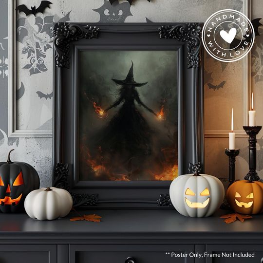 Discover Scary Witch Halloween Poster, Spooky Halloween Home Decor, Halloween Wall Art