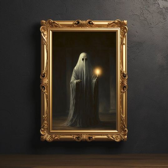 Discover Ghost Holding A Candle Halloween Decor,  Art Poster Print, Spooky Ghost Wall Art
