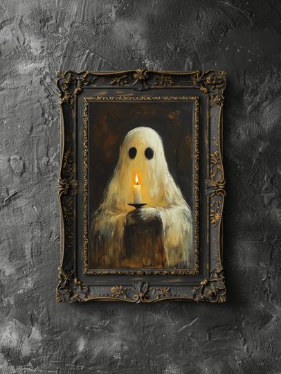Halloween Ghost Painted Ghost Wall Art Vintage Oil Painting Gothic Dark