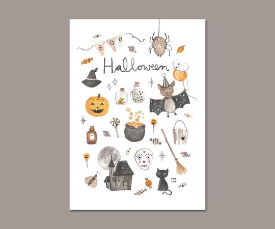 Poster Halloween Bat Party Children's Room Boys Girls Spider Pumpkin