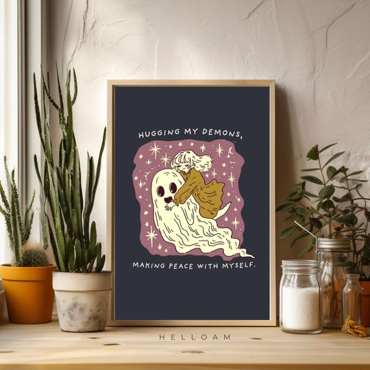 Discover Ghosts Art Print, Cute ghost, ghost Halloween, halloween wall art, self-affirmation