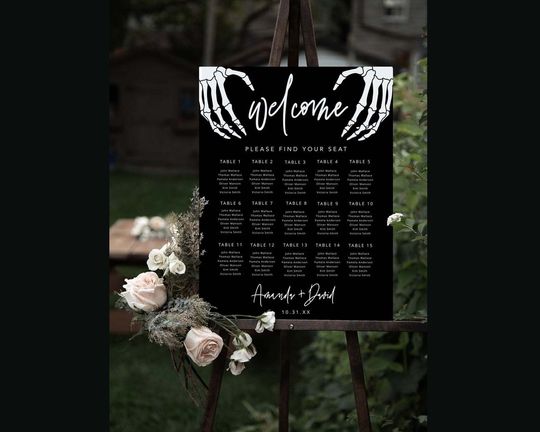 Gothic Wedding Seating Chart Template, Editable Halloween Seating Plan Sign