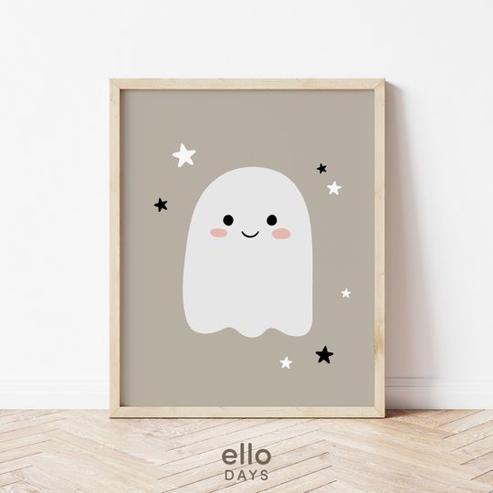 Discover Halloween Cute Ghost Printable Wall Art Neutral | Boho Halloween Print Decor