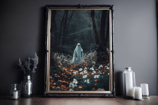 Ghost In The Forest, Vintage Poster, Art Poster Print, Dark Academia, Haunting Ghost, Halloween Decor