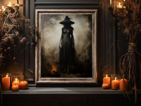 Bidtheewell Witch Decor Halloween Wall Art Printable Vintage Witch Halloween