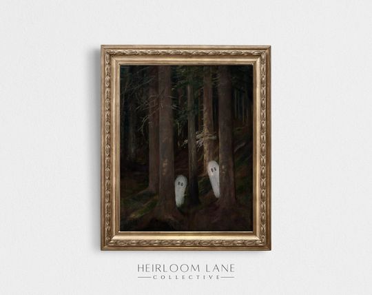 Discover Vintage Halloween Ghost Peekaboo Painting Instant Digital Download Spooky Wall Art