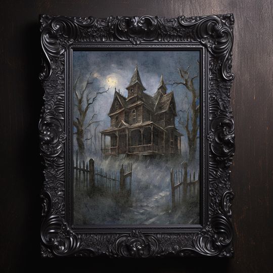 Haunted House Art for Halloween, Halloween Poster, Haunted House, Haunted House Print