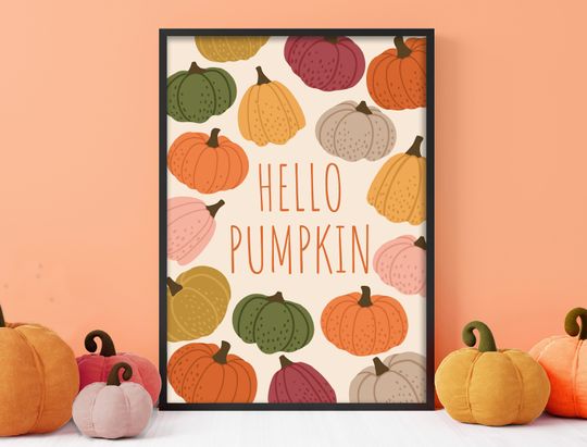 Discover Hello Pumpkin - Cute Ghost, Pastel Halloween, Poster Print, Wall Art