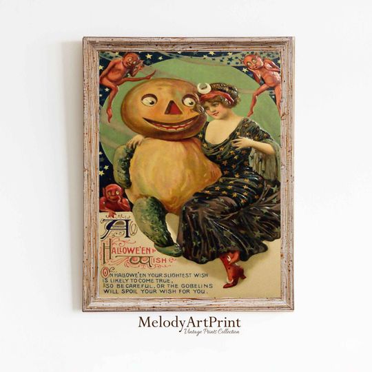 Halloween Witch Pumpkin Print, Halloween Decor, Vintage Halloween Wall Art