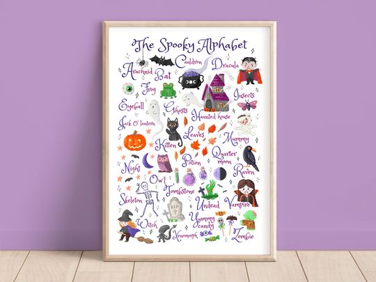 Discover Spooky Alphabet, Alphabet poster, Halloween Alphabet, Magical Nursery