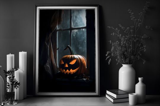 Discover Jack O Lantern In The Window, Trick or Treat, Halloween Print, Art Poster Print
