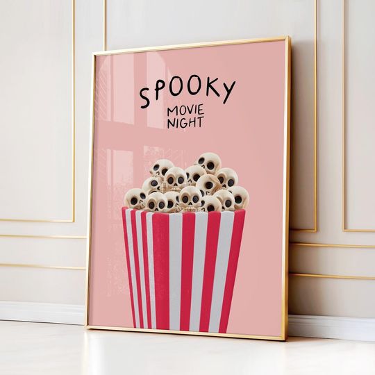 Discover Spooky Night Movie Poster, Skeleton Skull Halloween Unique Decor