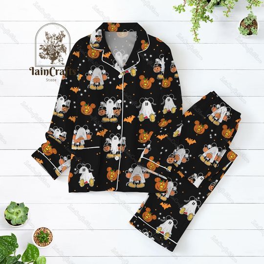 Halloween Mickey Ghost Pajamas Set, Cute Ghost Shirt, Pumpkin Pajamas Set, Fall Sleepwear, Disney Halloween Shirt, Spooky Season Gift