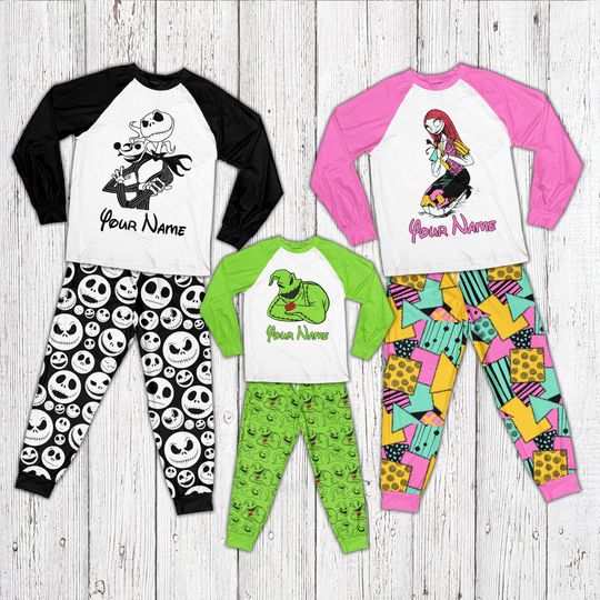 Custom Ddisney Group Matching Family Pajama Set Personalized Jack Skellington & Sally Pajama Disneyy Cartoon Halloween Holiday Gift For Fans