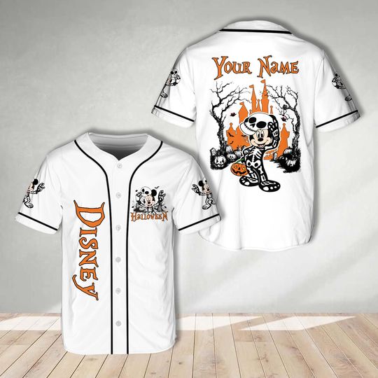 Personalized Mickey And Friends Halloween Baseball Jersey,Ddisney Mickey Skeleton Horror Jersey Shirt Magic Kingdom Shirt For Baseball Lover
