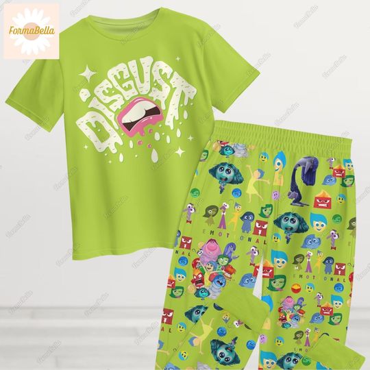Halloween Disgust Pajamas Set, Inside Out Movie Pajamas, Cute Cartoon Pjs, Disney Emotions Shirt, Pixar Movie Gifts, Holiday Pajamas