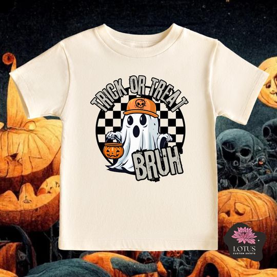 Discover Trick or Treat Bruh Kids Tshirt, Funny Ghost Gift, Halloween Trick-or-Treat Shirt, Pumpkin Shirt, Ghost Shirt