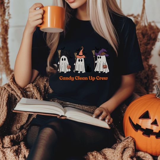 Discover Cute Ghost Shirt, Halloween Shirt, Trick or Treat Shirt, Spooky Shirt, Candy Shirt, Candy Clean Up Shirt