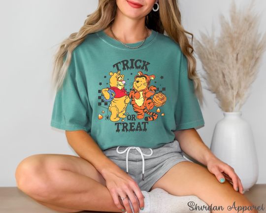 Discover Comfort Colors Retro Halloween Trick Or Treat Winnie The Pooh And Tigger Shirt, Winnie The  Pooh Vintage Halloween Shirt, Halloween Women's