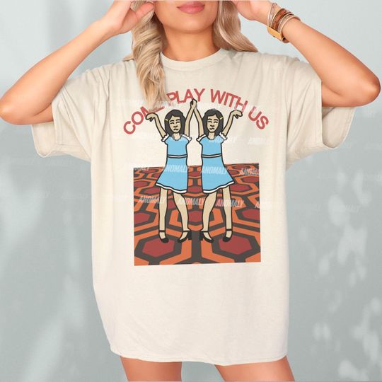 Vintage Horror Movie Graphic T-Shirt, Scary Twins Dancing, Come Play With Us, The Overlook Hotel Movie Shirt, Be The Shining Light Tee