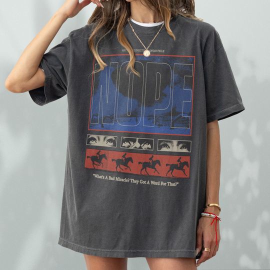 Discover Nope Movie Inspired T-Shirt, UFO Alien Sci-Fi Horror Film Graphic Tee Shirt, Nope Peele Memorabilia, Vintage Retro Horror Movie Merch