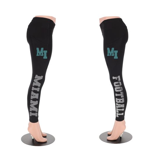 Miami Football Leggings, Rhinestone Leggings, Game Day Sports Pants, Football Yoga Leggings, Cozy football Leggings for Women