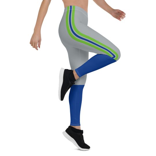 Discover Seattle Football Fan/Team Throwback Colors With Royal-Blue-Green-Gray Striped/Cute Ladies Football Style Sports Leggings