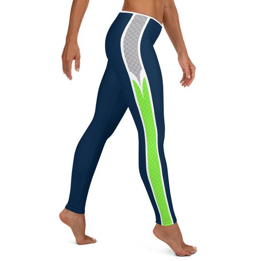 Discover Seattle Fan/Team Colors With Navy-Green-Gray Striped/Cute Ladies Football Style Sports Leggings