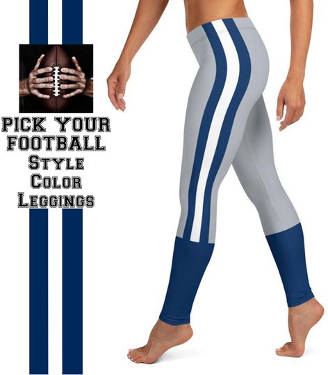 Dallas Fan/Team Colors Metallic Silver With Blue-WS/Cute Ladies Football Style Sports Leggings