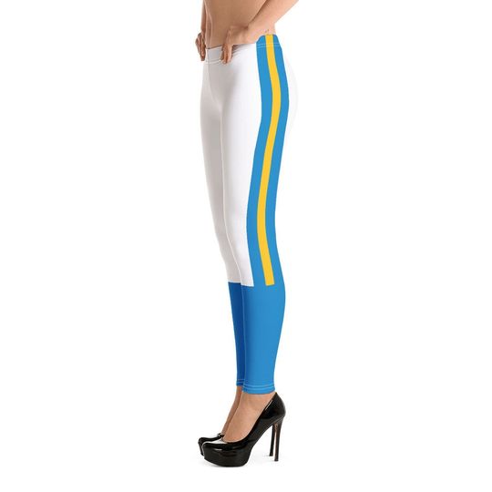 LA Football Uniform Leggings/ Team Colors White With Gold And Powder Stripes/ Ladies Football Style Sports Leggings