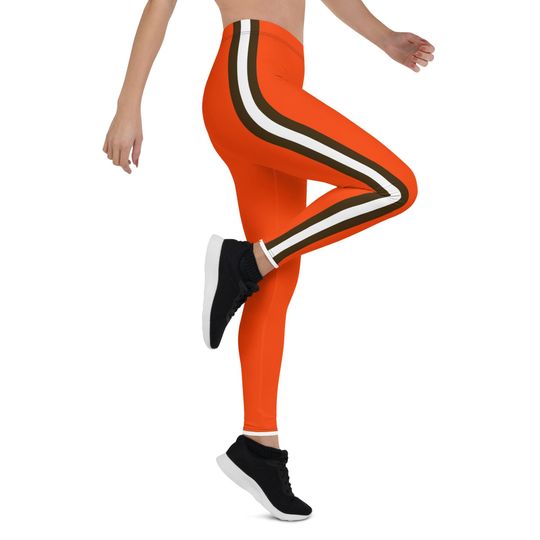Discover Cleveland Football Uniform/ Team Colors With Brown WS To Ankles/ Ladies Football Style Sports Leggings