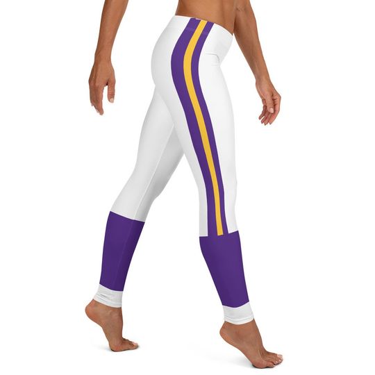 Minnesota Fan Leggings/Team Colors White With Gold And Purple Striped/Cute Ladies Football Style Sports Leggings
