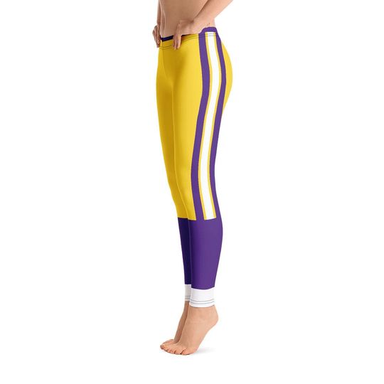 Louisiana Fan/Team Colors With Purple-Gold-White Striped/Cute Ladies Football Style Sports Leggings