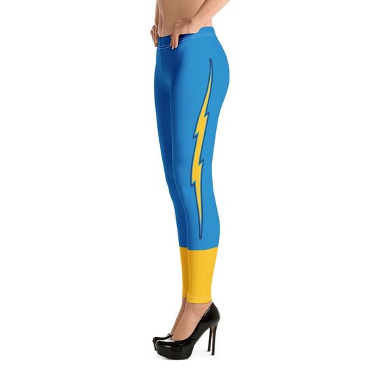 Discover LA Football Uniform Leggings/ Team Colors Powder Blue And Sunshine Gold With Lightning Bolt/ Ladies Football Style Sports Leggings
